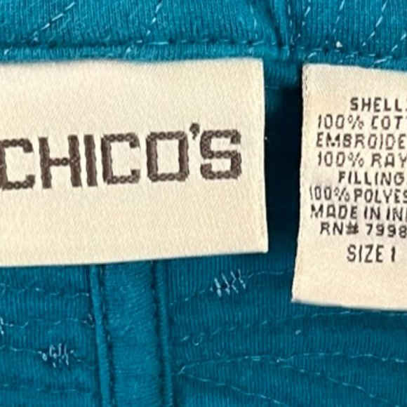 Chico's Teal Blue Quilted Jacket sz 1 (Med/8) - Picture 9 of 9